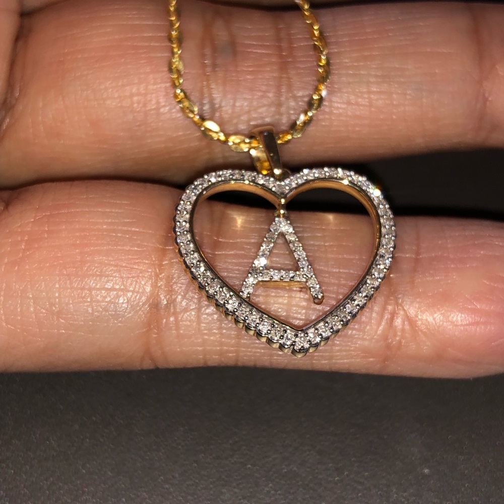 10k Solid gold real si diamond heart letter initial pendant Not Plated NOT CZ - Picture 3 of 5